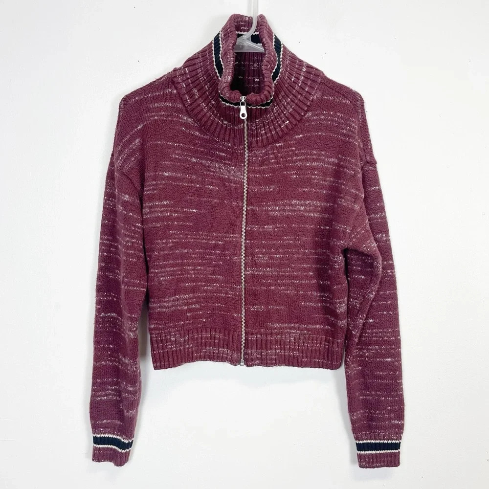 Treasure & Bond Cardigan Sweater Womens Size Small Maroon Knit Full Zip